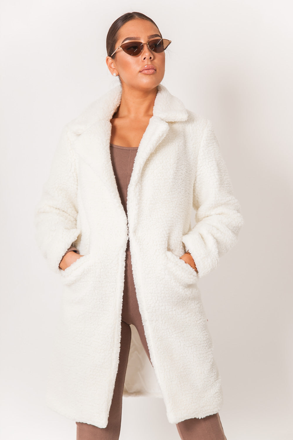 Sixth June - Veste longue sherpa blanc cassé