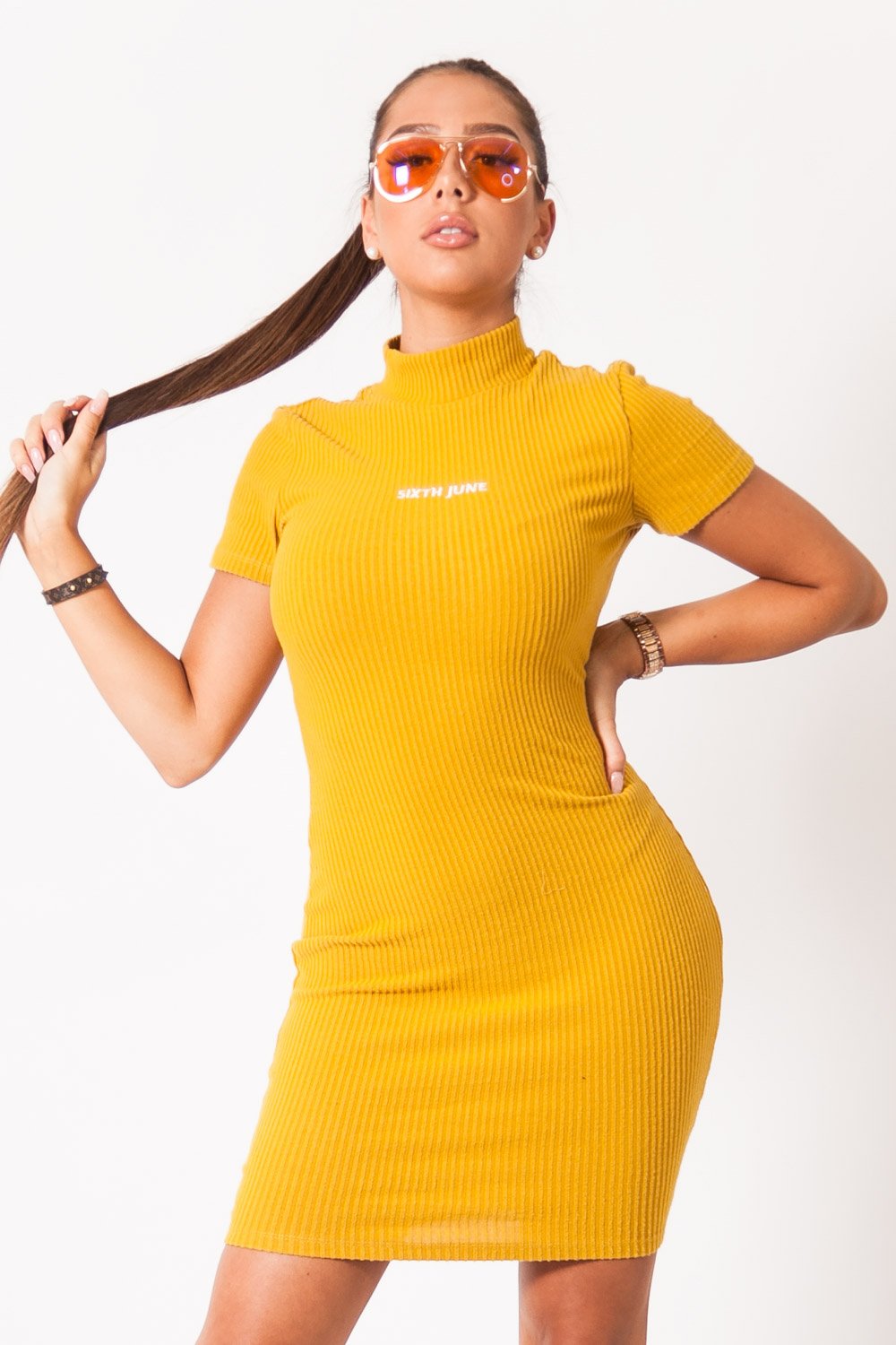 Sixth June - Robe manches courtes moutarde