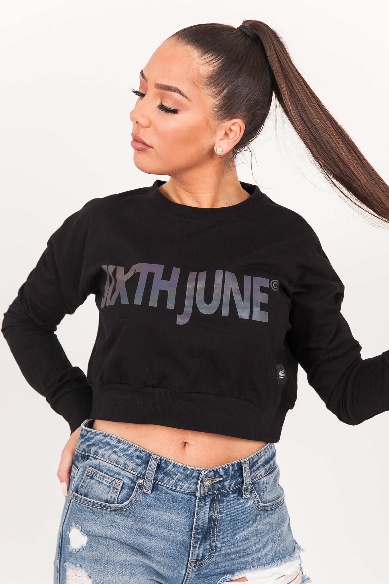 Sixth June - Sweat court imprimé réfléchissant noir