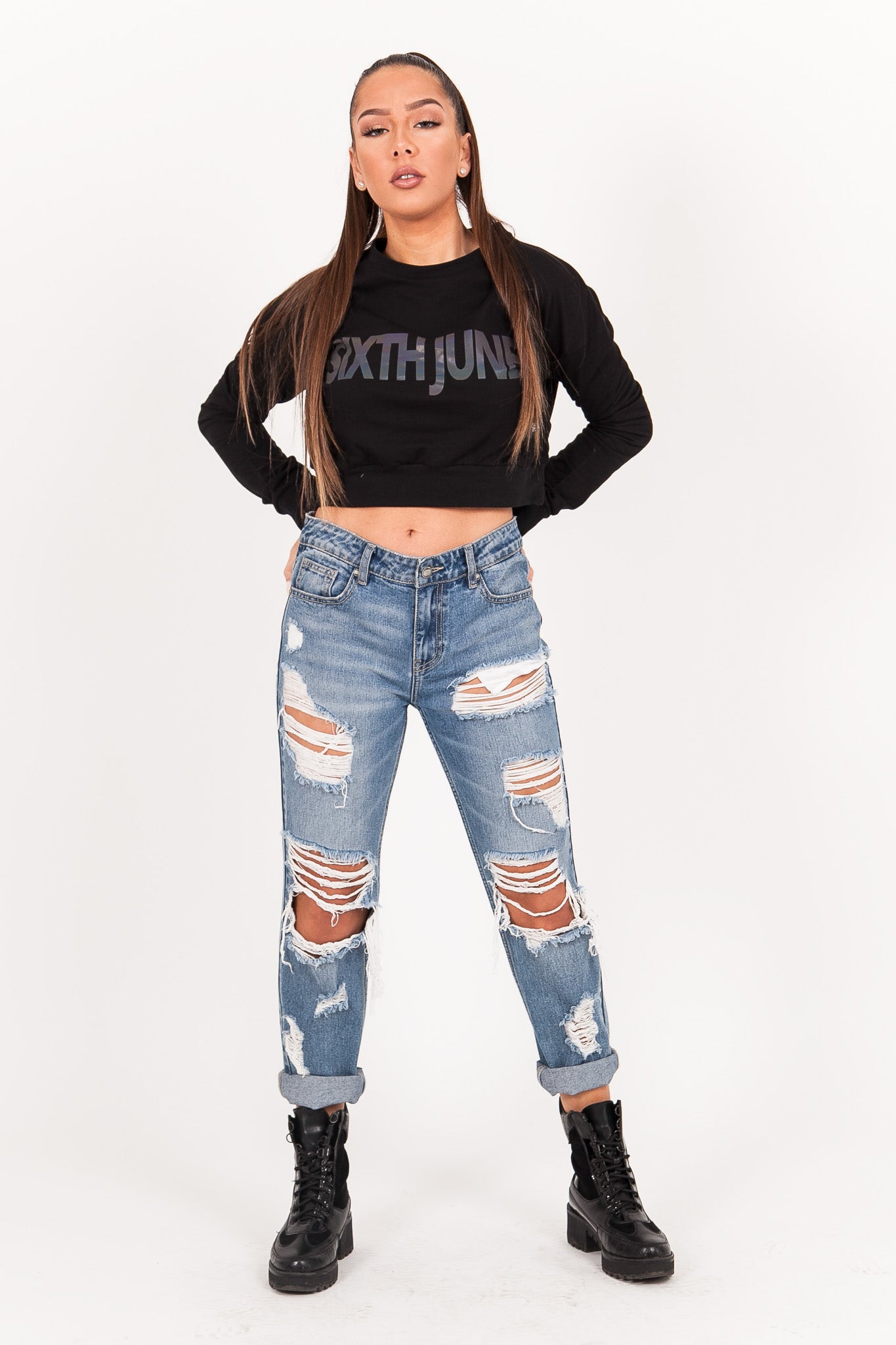 Sixth June - Sweat court imprimé réfléchissant noir