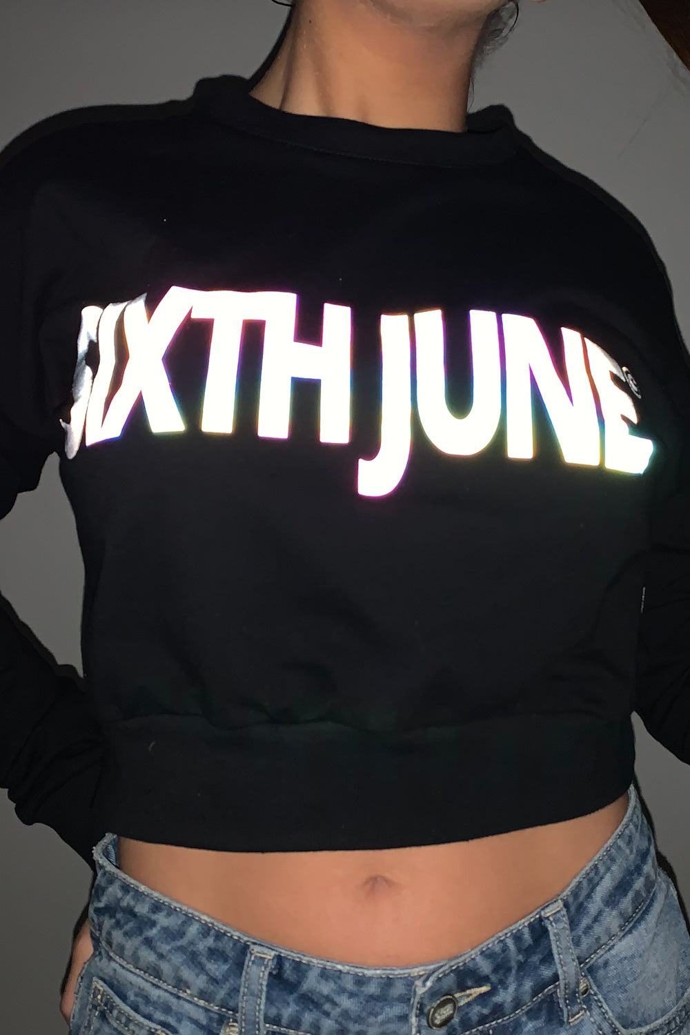 Sixth June - Sweat court imprimé réfléchissant noir