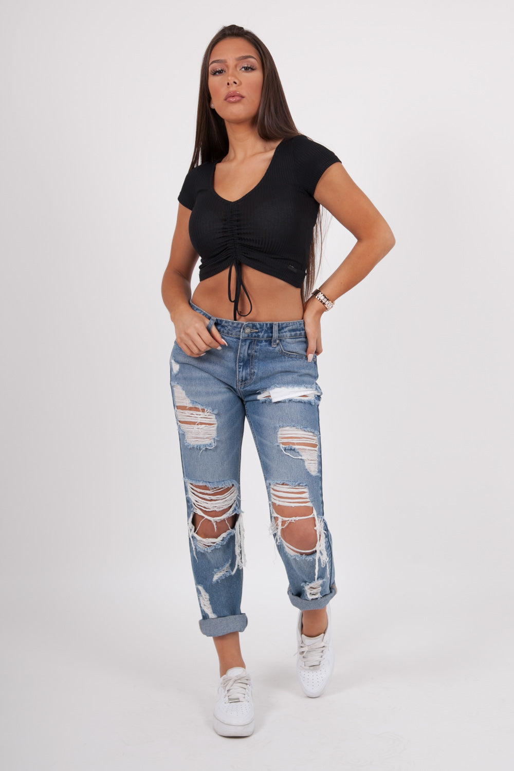 Sixth June - Top court cordon décoletté noir