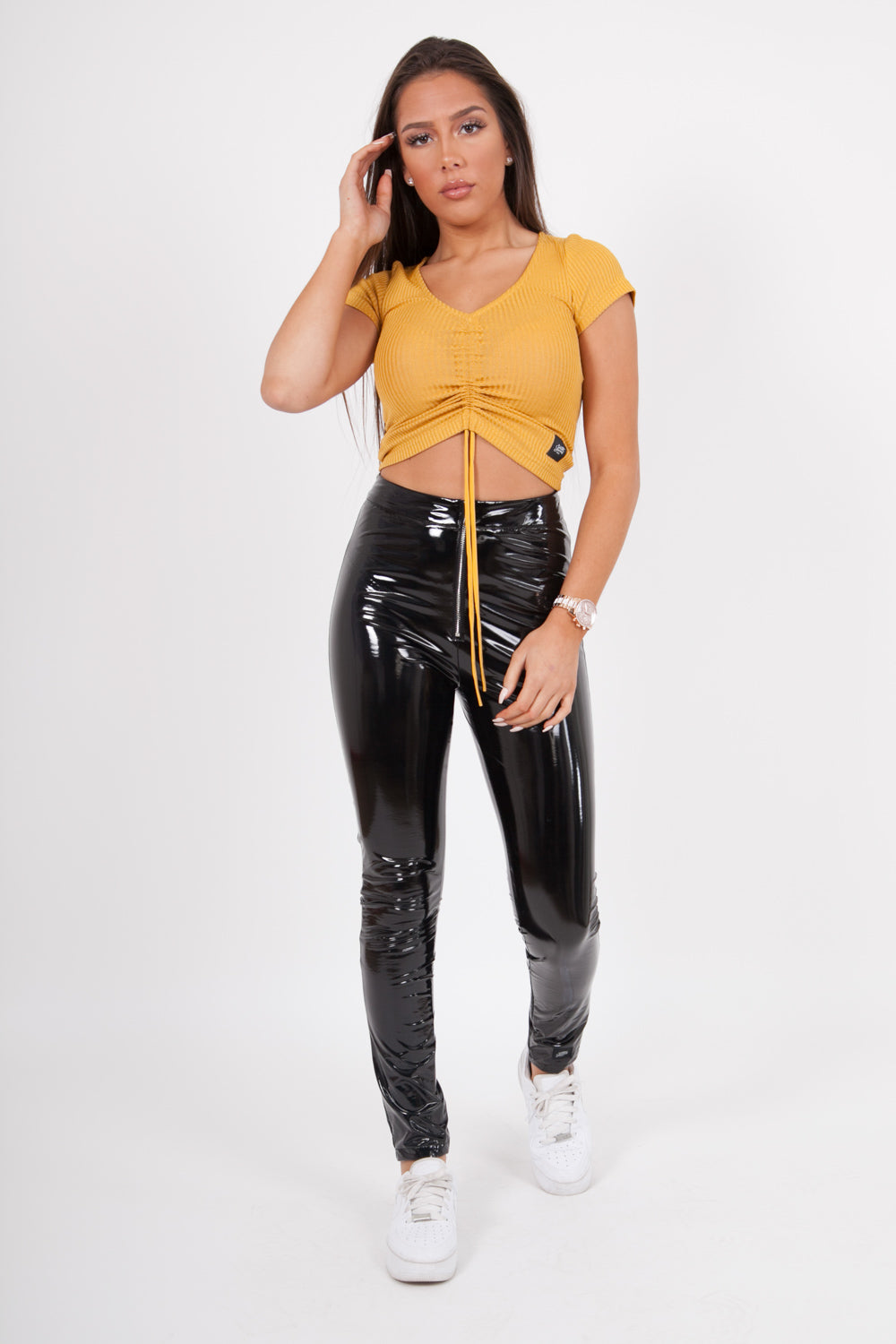 Sixth June - Top court cordon décoletté moutarde