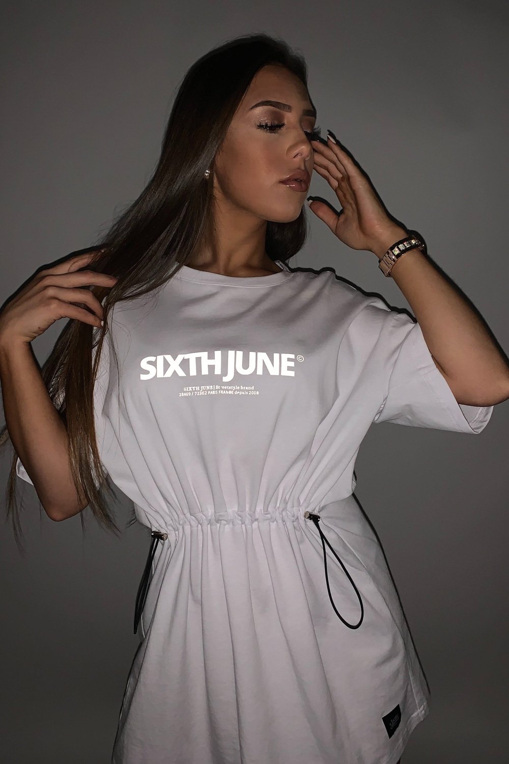 Sixth June - Robe courte irisé élastique imprimé blanc