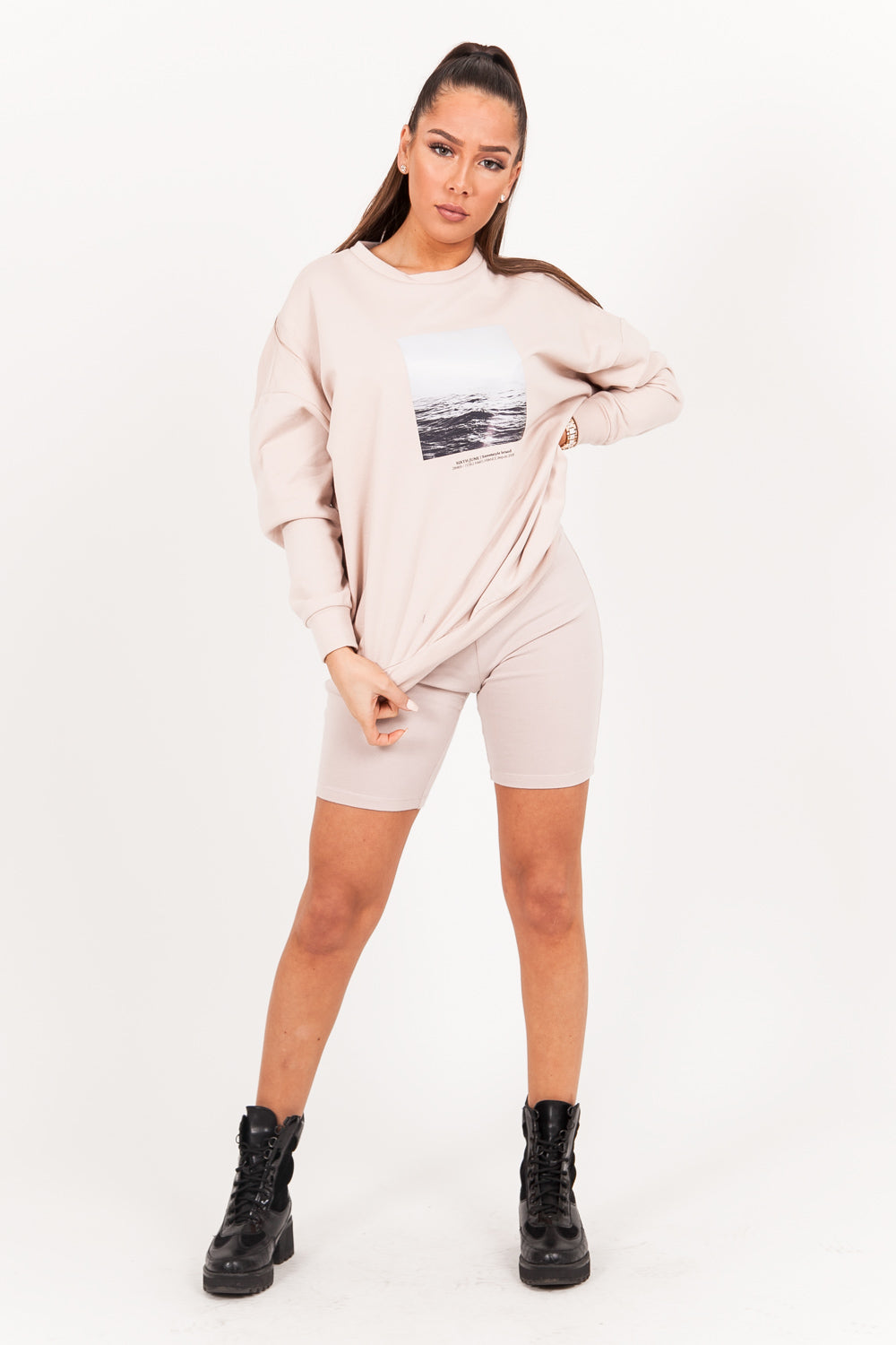 Sixth June - Sweat oversize imprimé océan beige