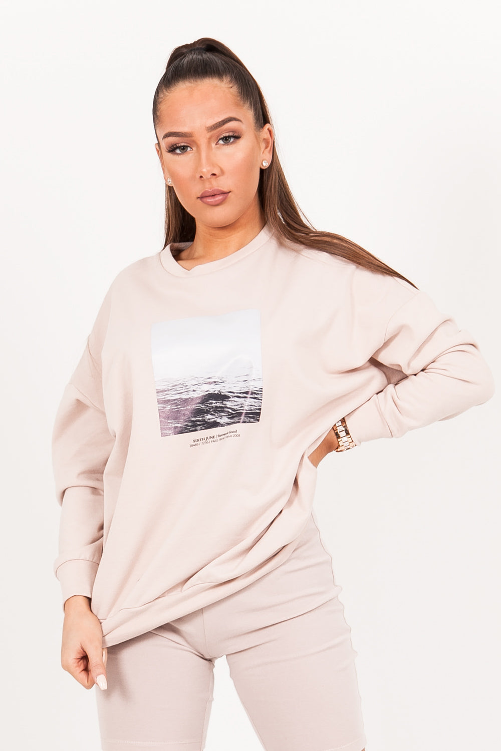 Sixth June - Sweat oversize imprimé océan beige