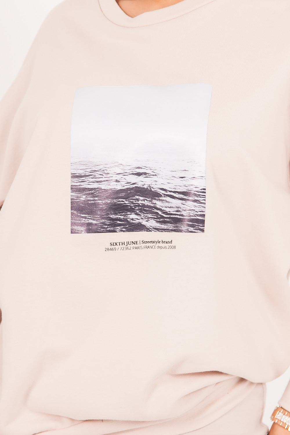 Sixth June - Sweat oversize imprimé océan beige