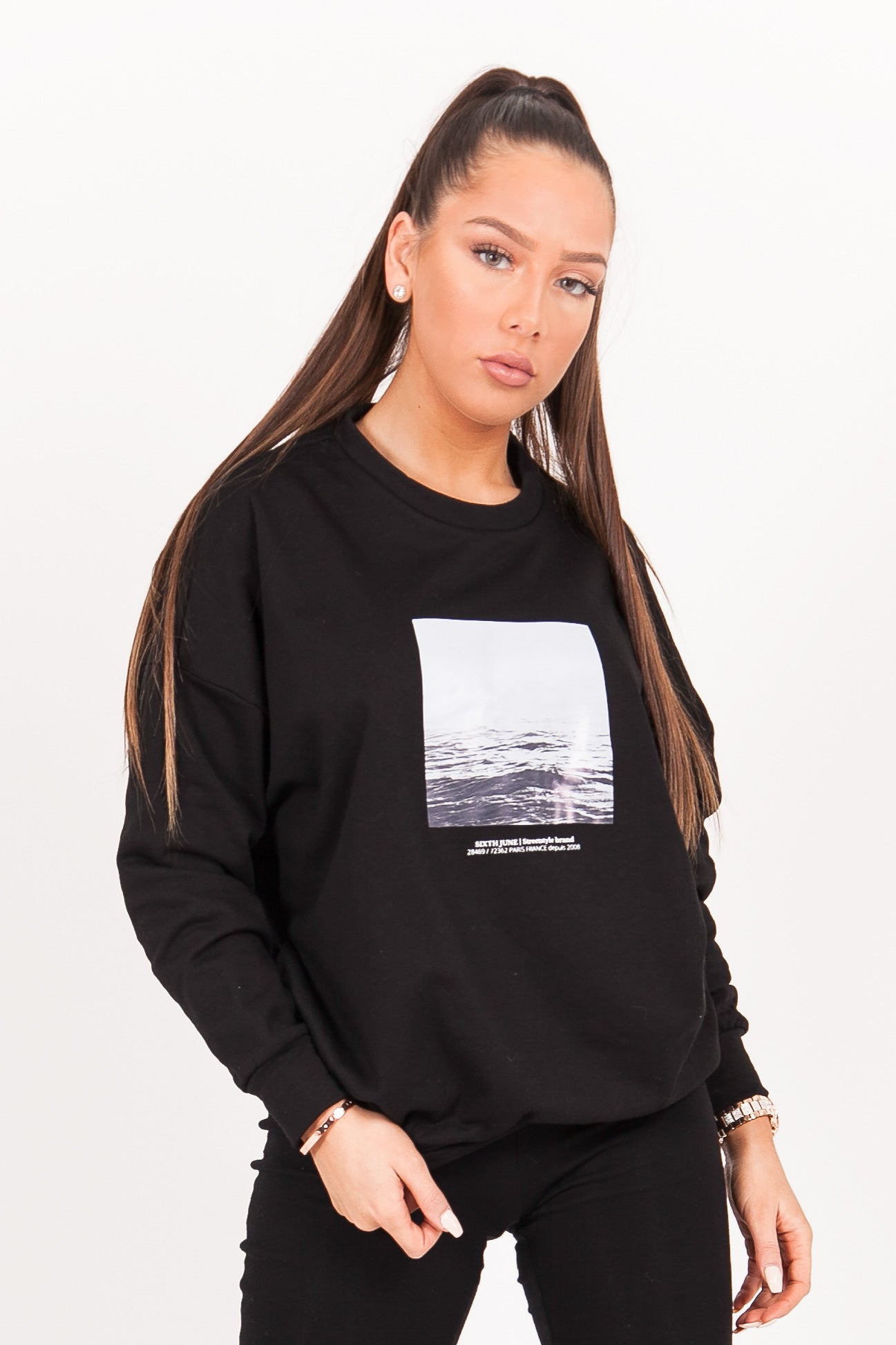 Sixth June - Sweat oversize imprimé océan noir