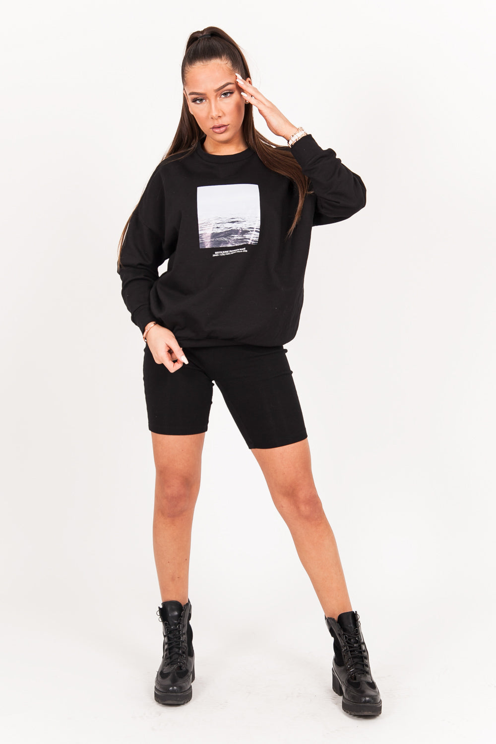 Sixth June - Sweat oversize imprimé océan noir