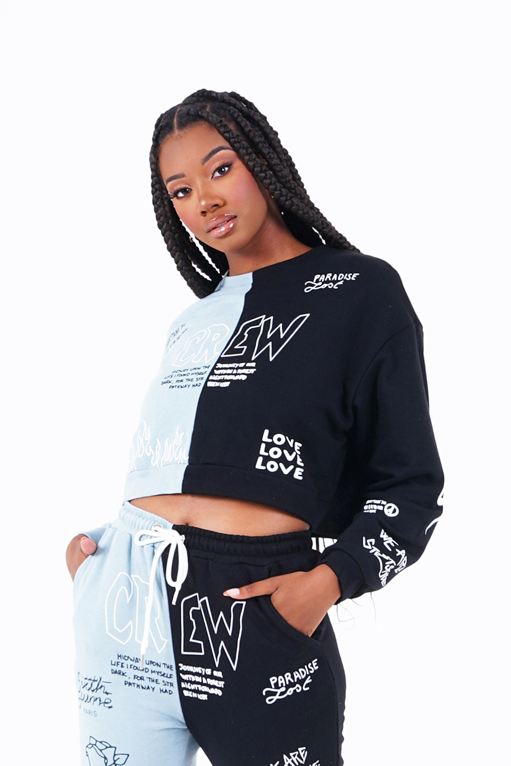 Sixth June - Sweat court Crew bicolore Bleu