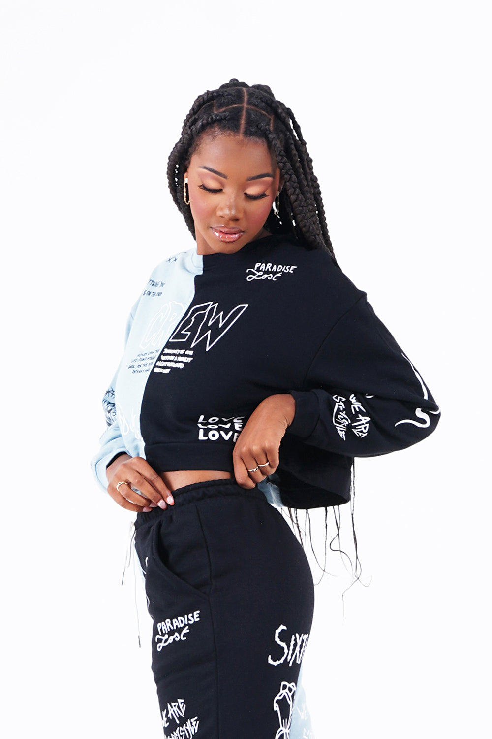 Sixth June - Sweat court Crew bicolore Bleu