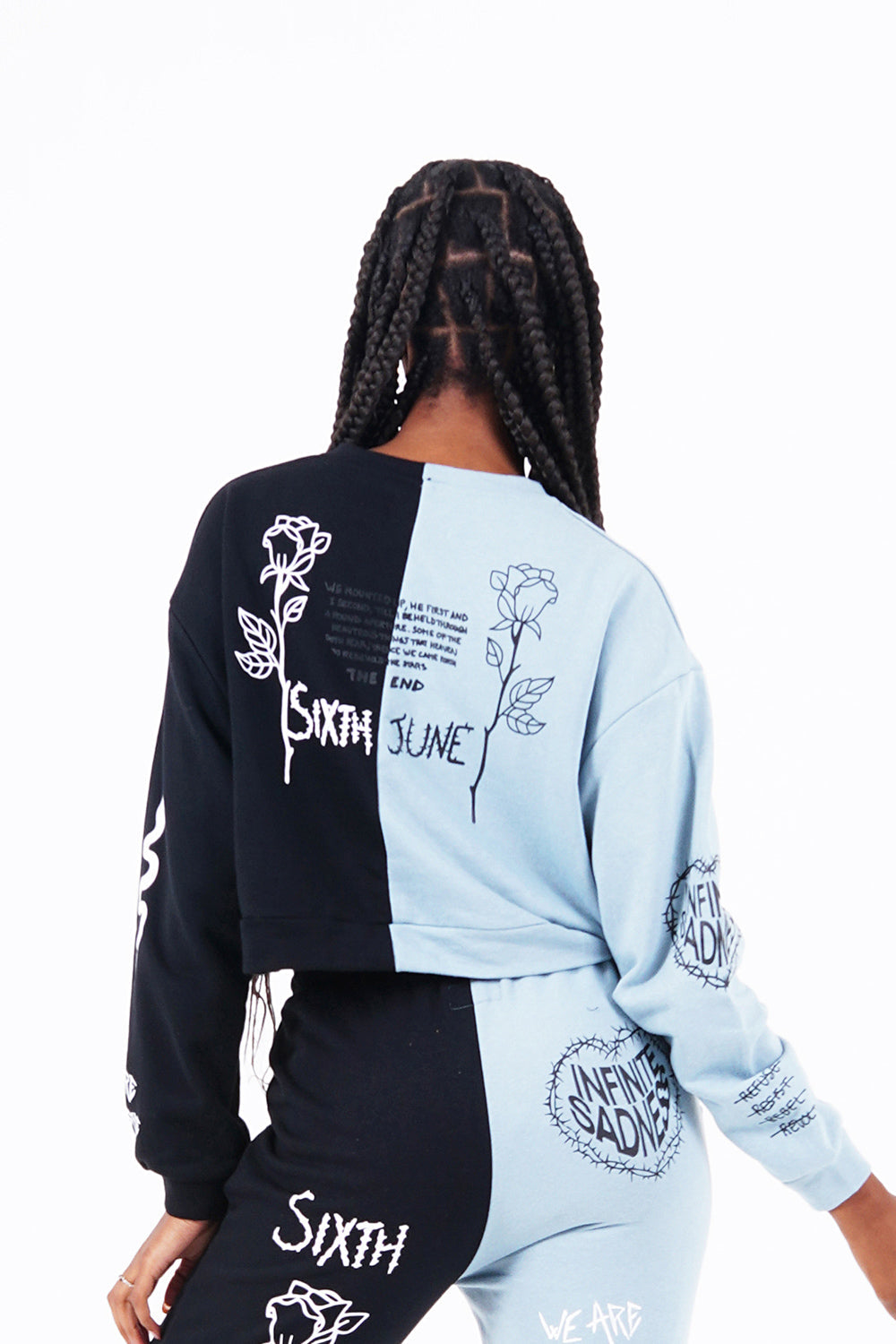 Sixth June - Sweat court Crew bicolore Bleu