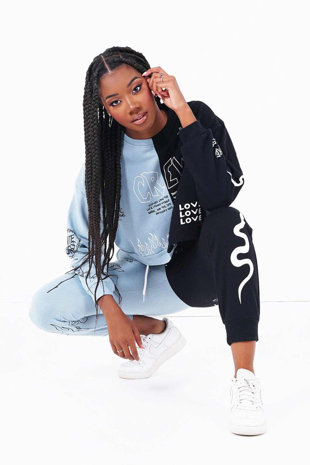 Sixth June - Sweat court Crew bicolore Bleu