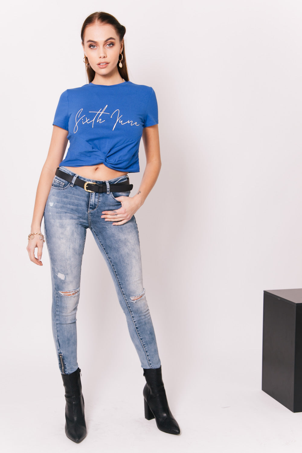 Sixth June - Crop-top noeud logo bleu