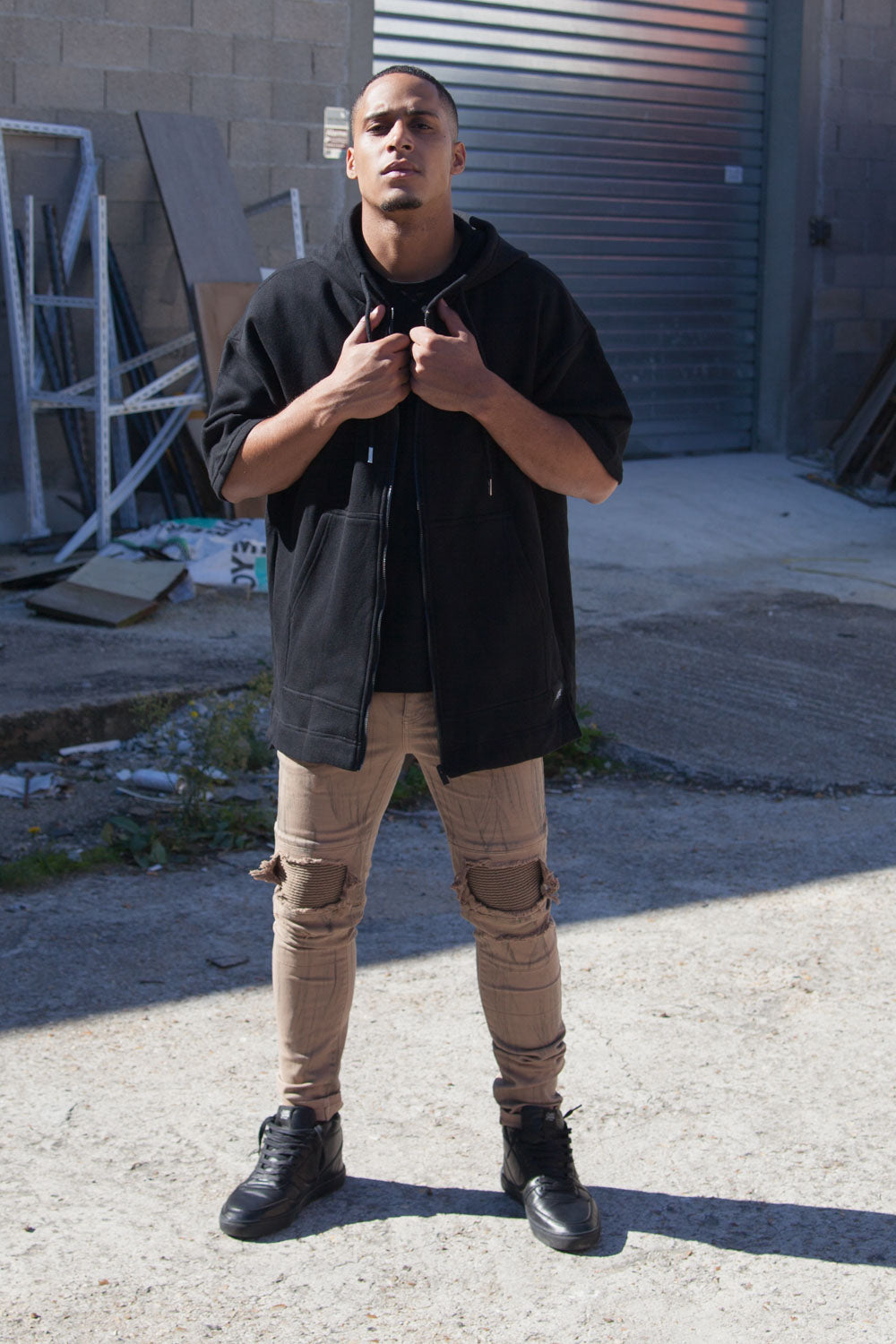 Sixth June - Sweat capuche zippé manches courtes noir M2255CJA