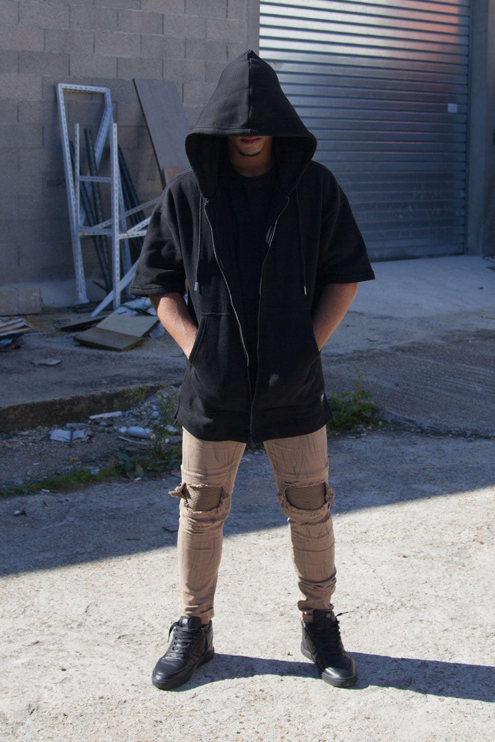 Sixth June - Sweat capuche zippé manches courtes noir M2255CJA