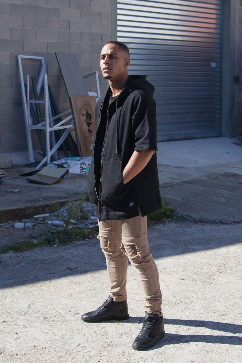 Sixth June - Sweat capuche zippé manches courtes noir M2255CJA