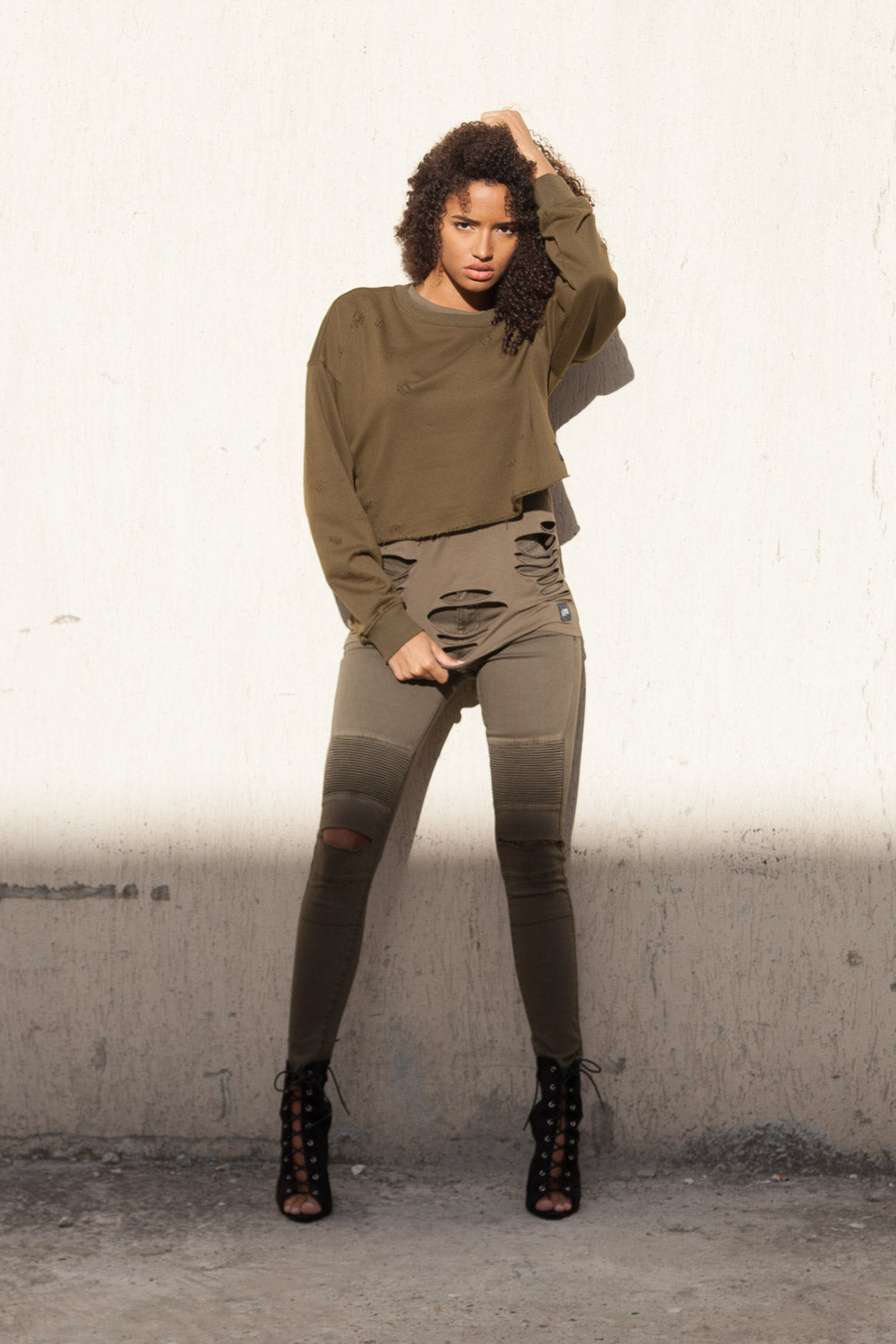 Sixth June - Sweat court oversize Femme destroy kaki W2250VSW