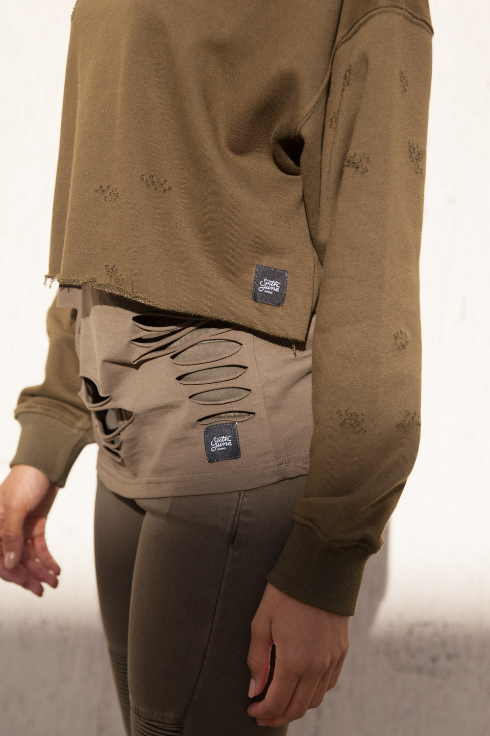 Sixth June - Sweat court oversize Femme destroy kaki W2250VSW