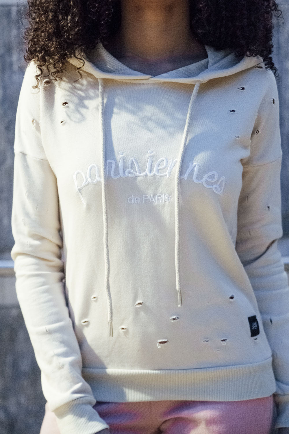 Sixth June - Sweat-shirt Parisiennes destroy beige W2367CS
