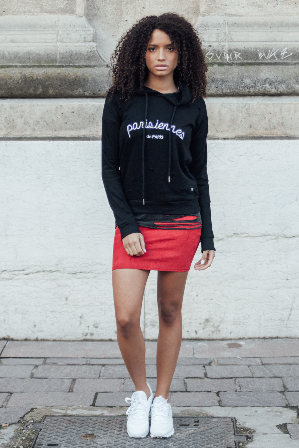 Sixth June - Sweat-shirt Parisiennes destroy noir W2367CS