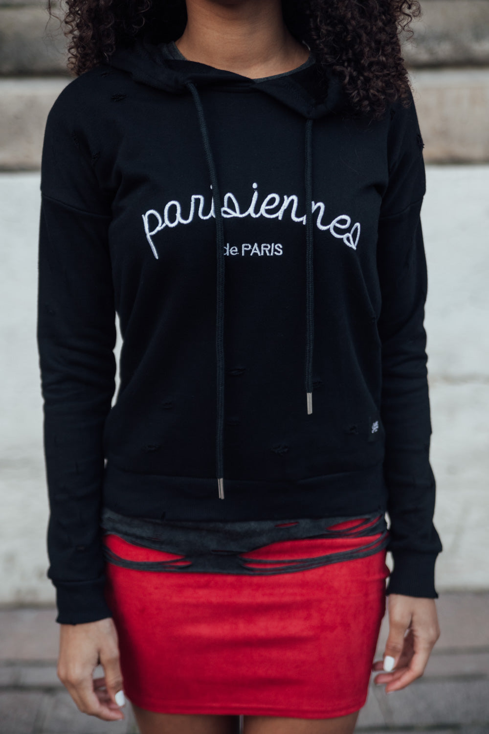 Sixth June - Sweat-shirt Parisiennes destroy noir W2367CS