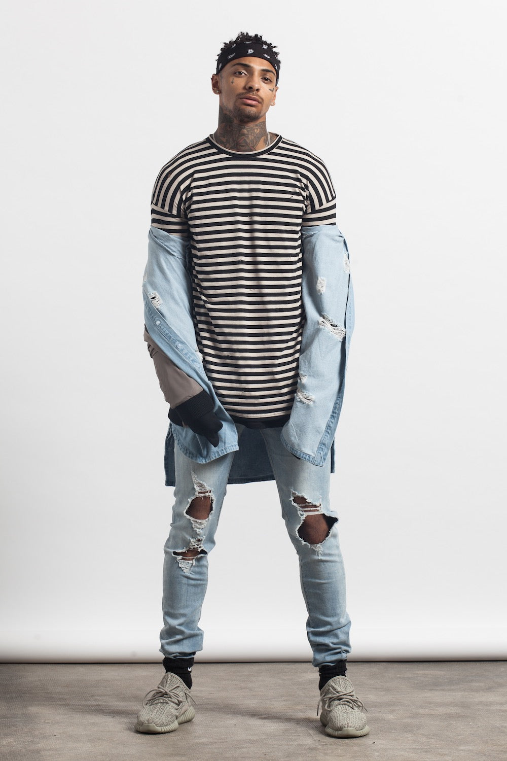 Sixth June - T-shirt marinère manches longues noir beige M2203CTL