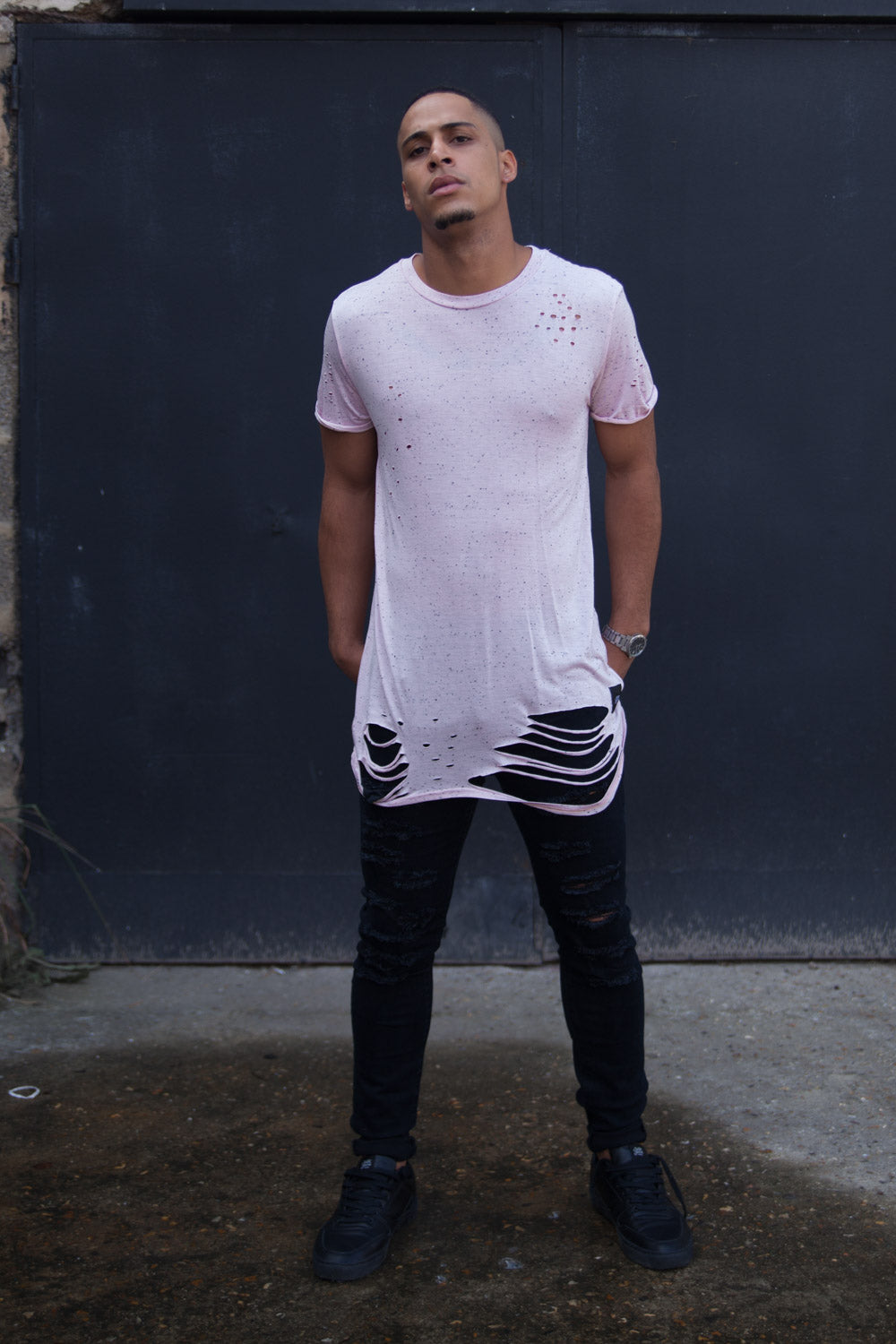 Sixth June - T-shirt oversize moucheté destroy rose M2222VTS