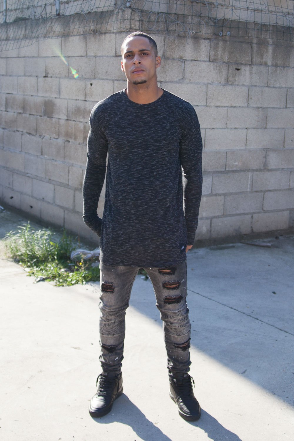 T-shirt long manches longues chiné noir M2316CTL