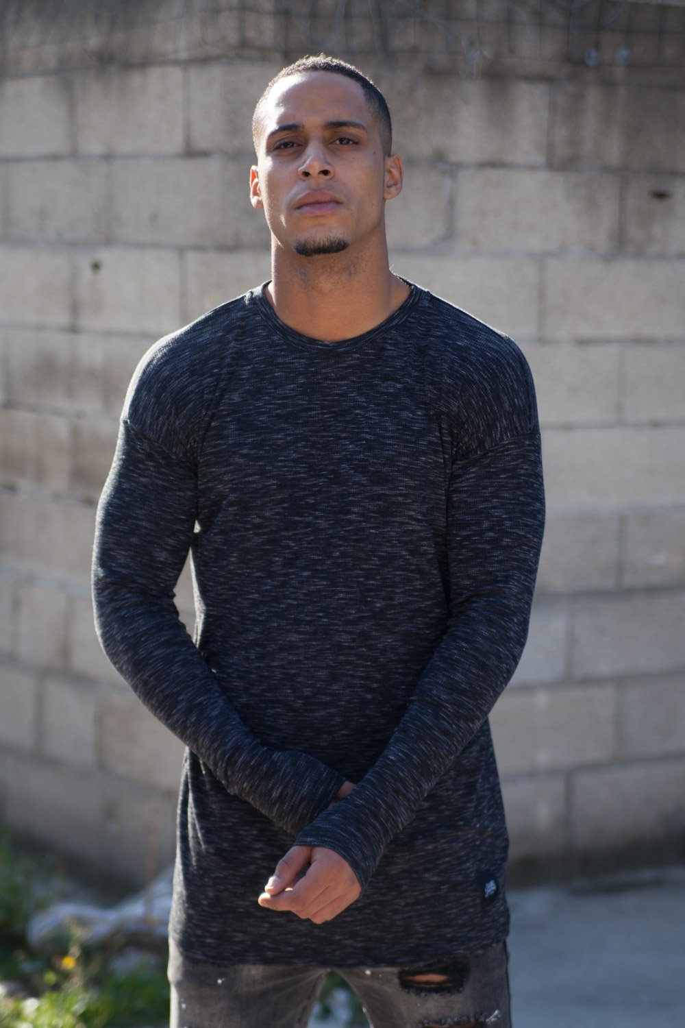 T-shirt long manches longues chiné noir M2316CTL