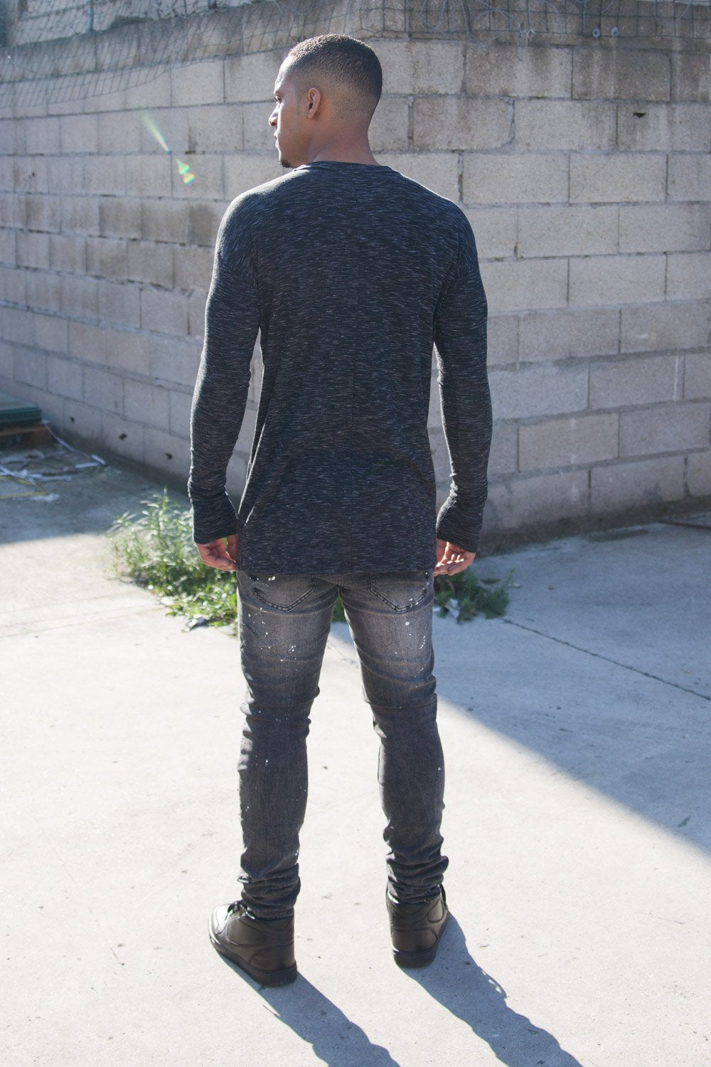 T-shirt long manches longues chiné noir M2316CTL