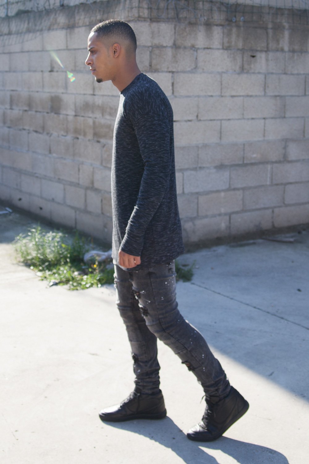 T-shirt long manches longues chiné noir M2316CTL