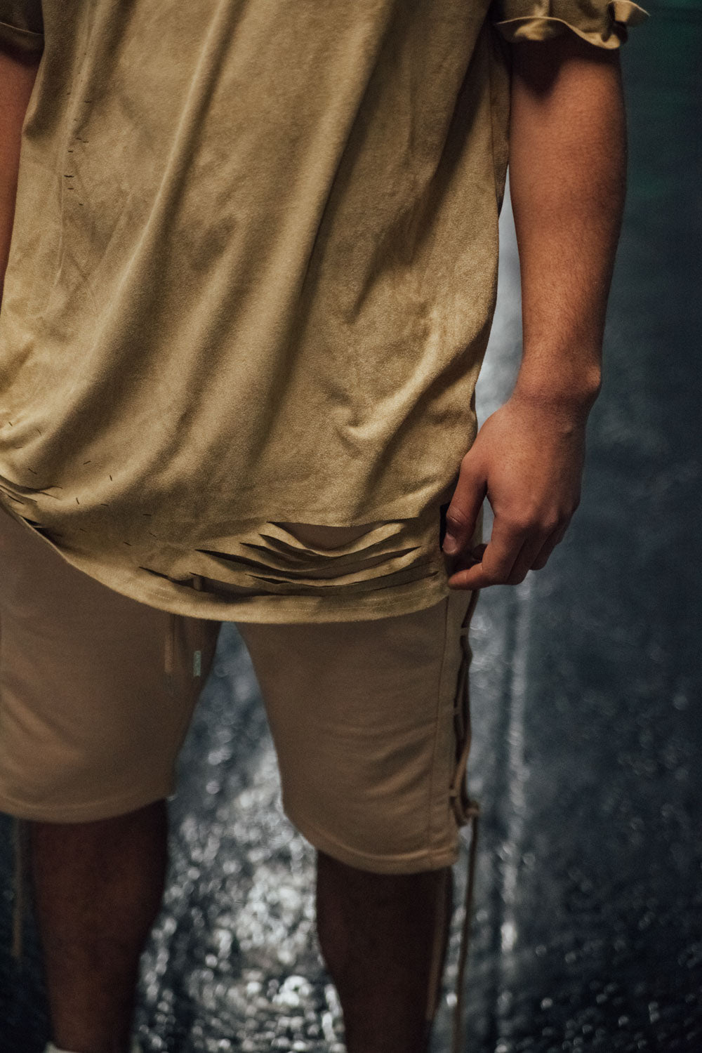 Sixth June - T-shirt suédé destroy beige M2436VTS